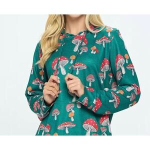 NWT L.A Soul Mushroom Print Long Sleeve Pullover Hoodie Green Women's Size M
